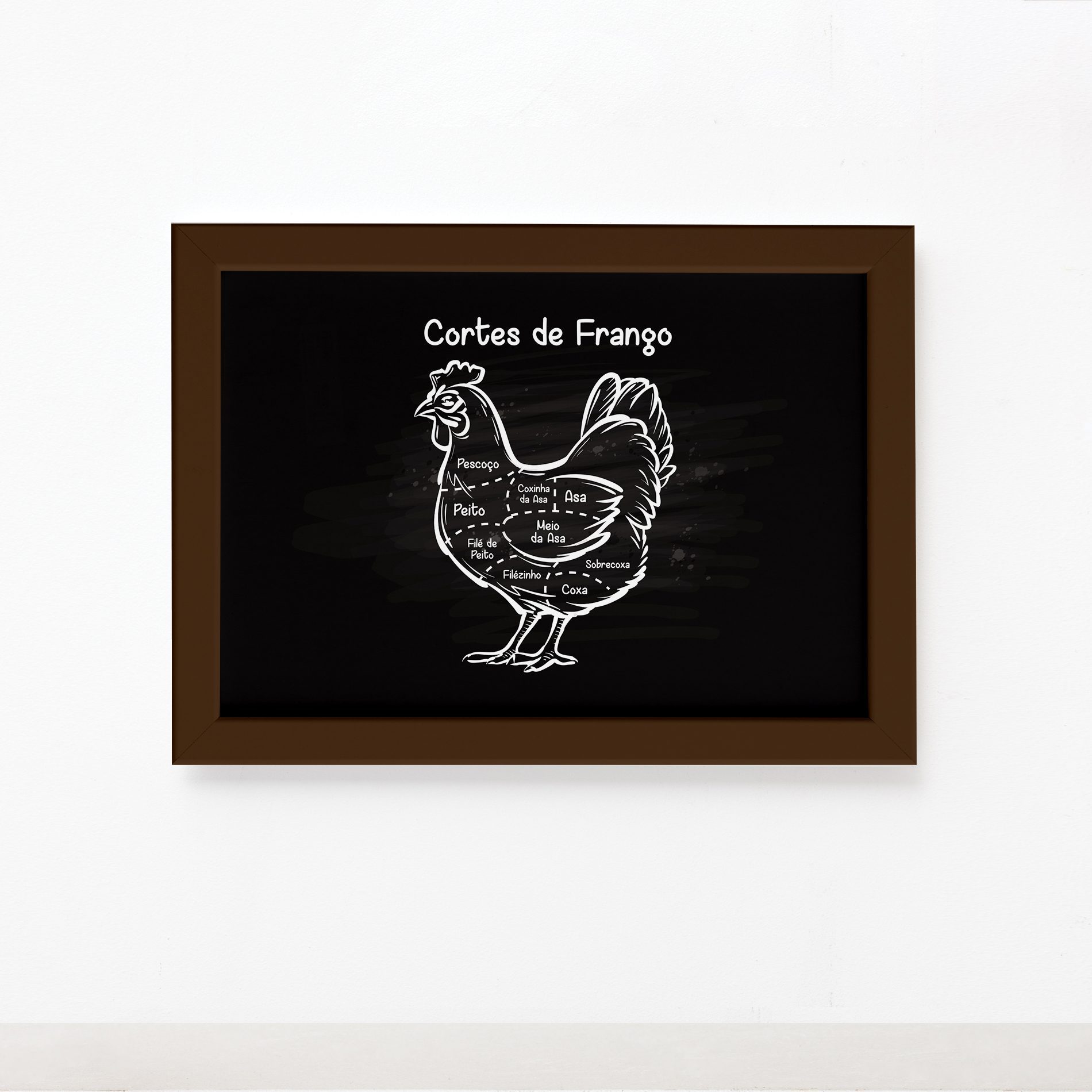 Quadro Cortes Brasileiros Galinha Moldura Marrom 33x43cm,Quadro Cortes Brasileiros Galinha Moldura Marrom 33x43cm