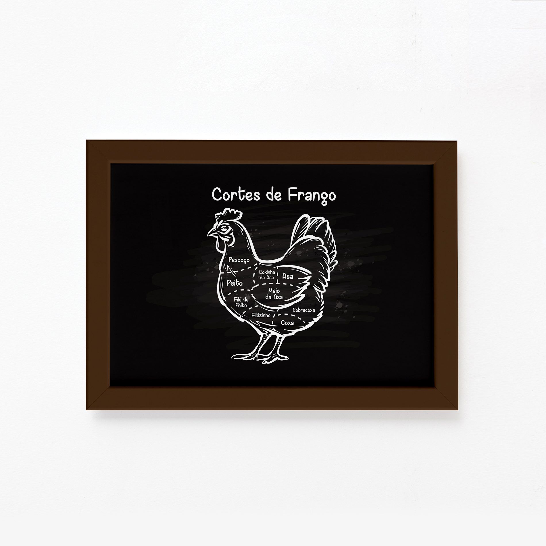 Quadro Cortes Brasileiros Galinha Moldura Marrom 33x43cm