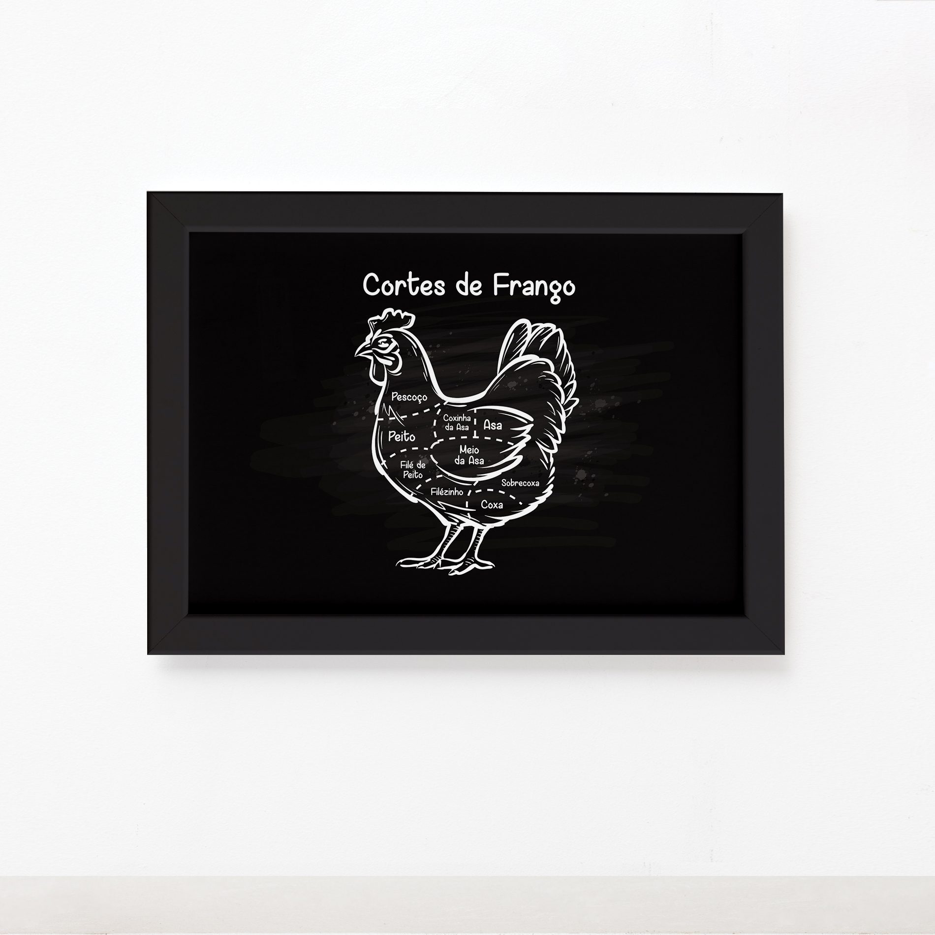 Quadro Cortes Brasileiros Galinha Moldura Preta 33x43cm,Quadro Cortes Brasileiros Galinha Moldura Preta 33x43cm