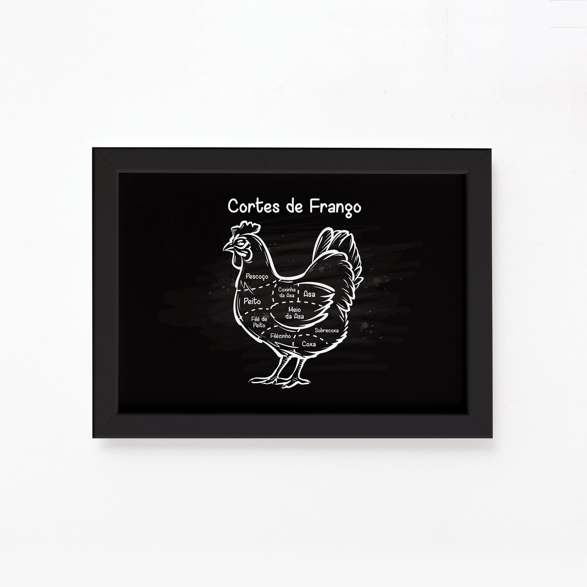 Quadro Cortes Brasileiros Galinha Moldura Preta 33x43cm