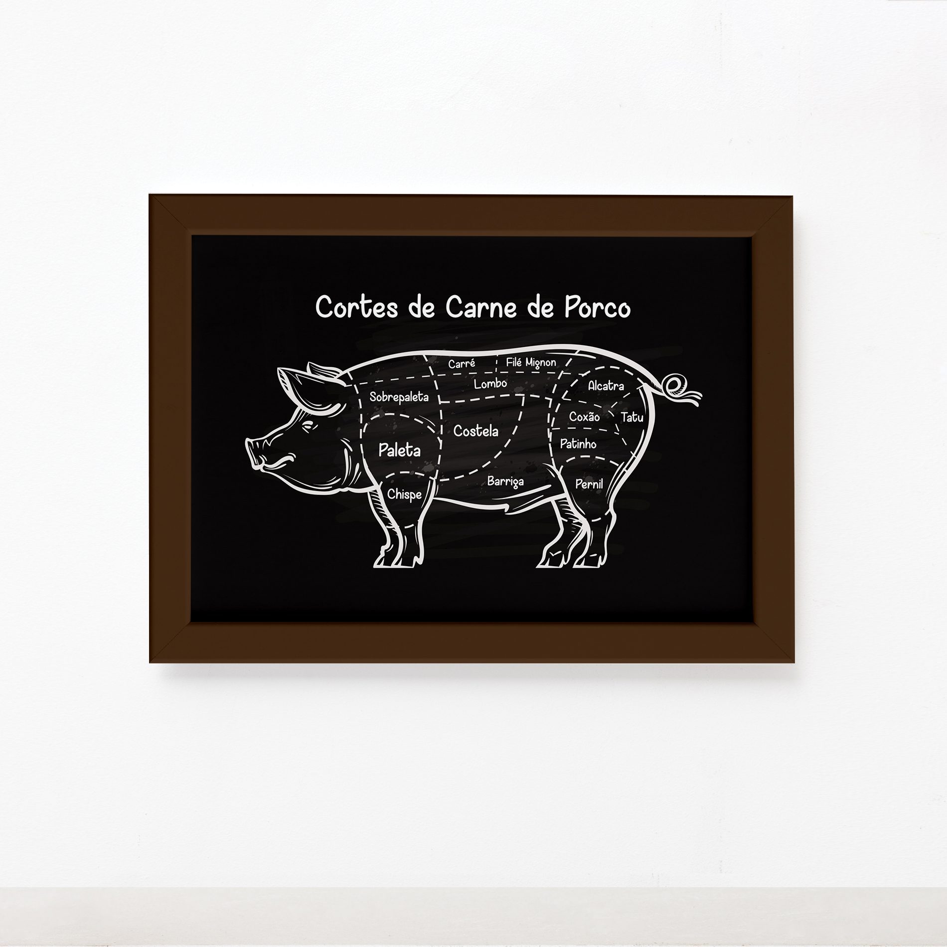 Quadro Cortes Brasileiros Suíno Moldura Marrom 33x43cm,Quadro Cortes Brasileiros Suíno Moldura Marrom 33x43cm