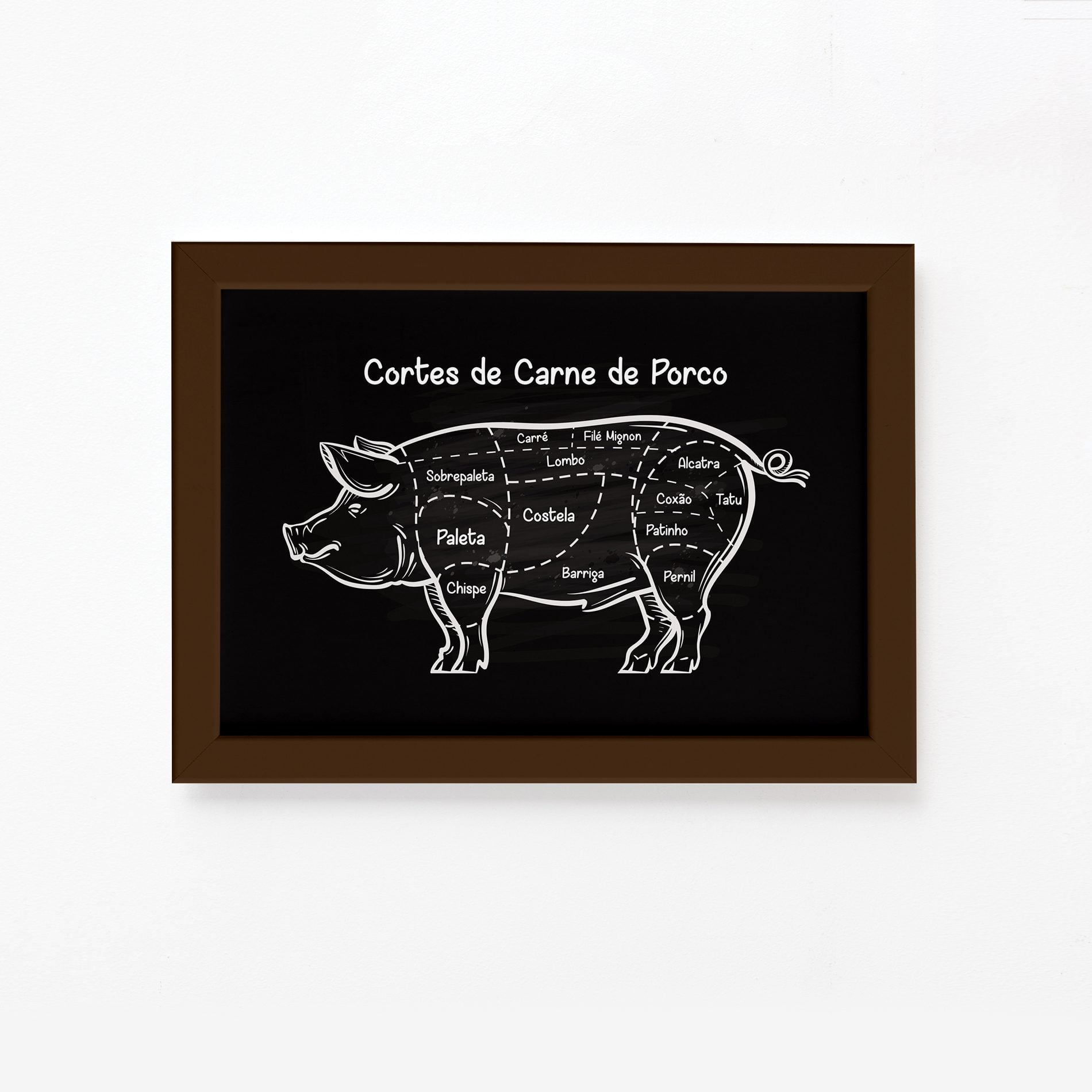 Quadro Cortes Brasileiros Suíno Moldura Marrom 33x43cm