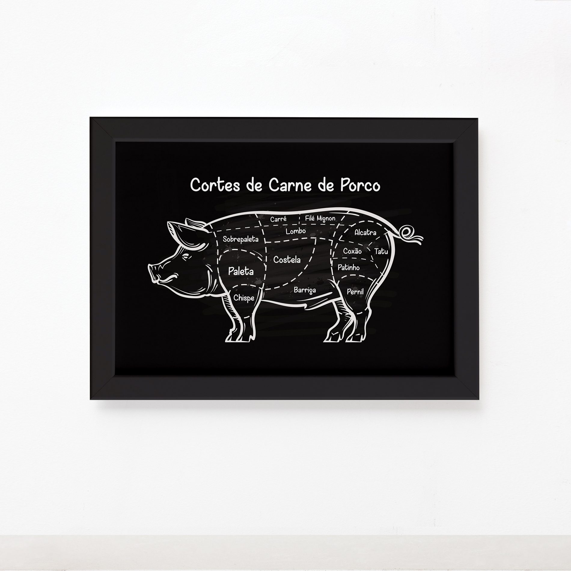 Quadro Cortes Brasileiros Suíno Moldura Preta 33x43cm,Quadro Cortes Brasileiros Suíno Moldura Preta 33x43cm