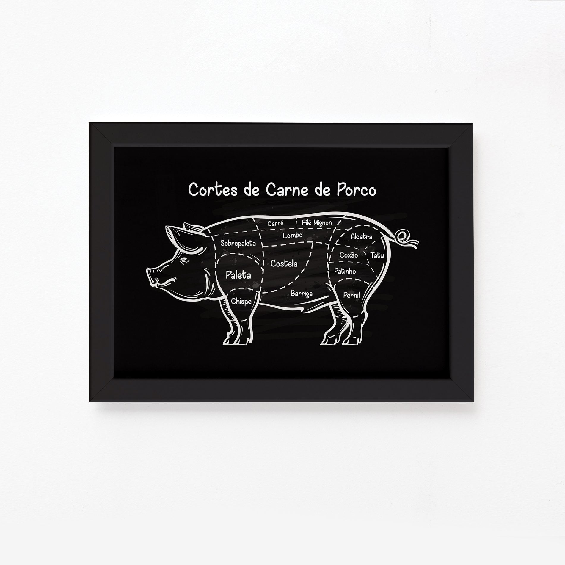 Quadro Cortes Brasileiros Suíno Moldura Preta 33x43cm