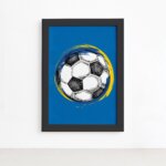 Quadro Bola de Futebol Fundo Azul 22x32 Moldura Preta