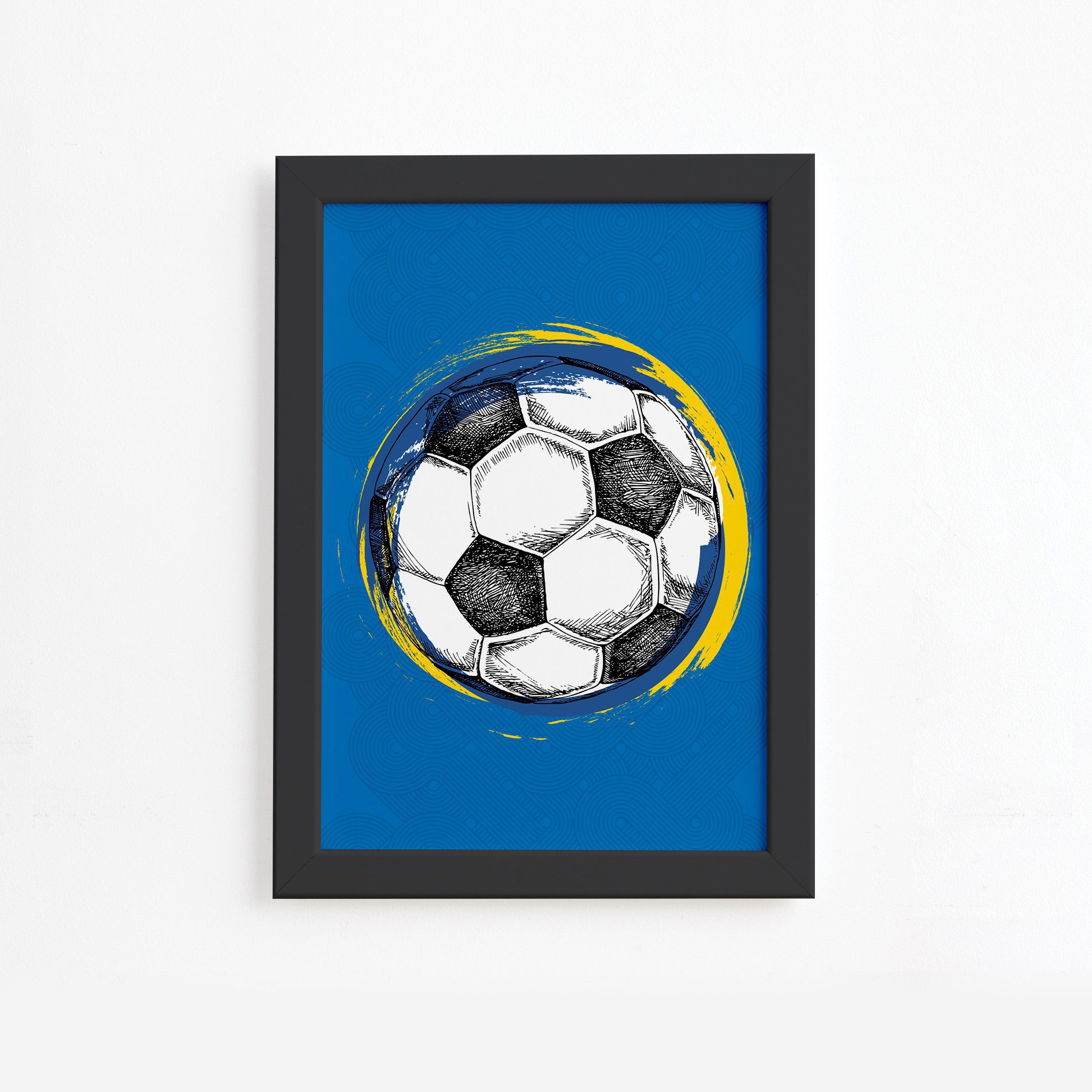 Quadro Bola de Futebol Fundo Azul 22x32 Moldura Preta