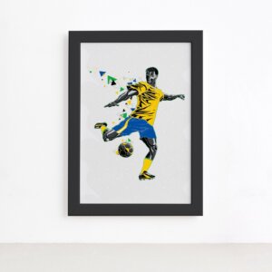 Quadro Jogador de Futebol Chute a Gol 22x32 Moldura Preta
