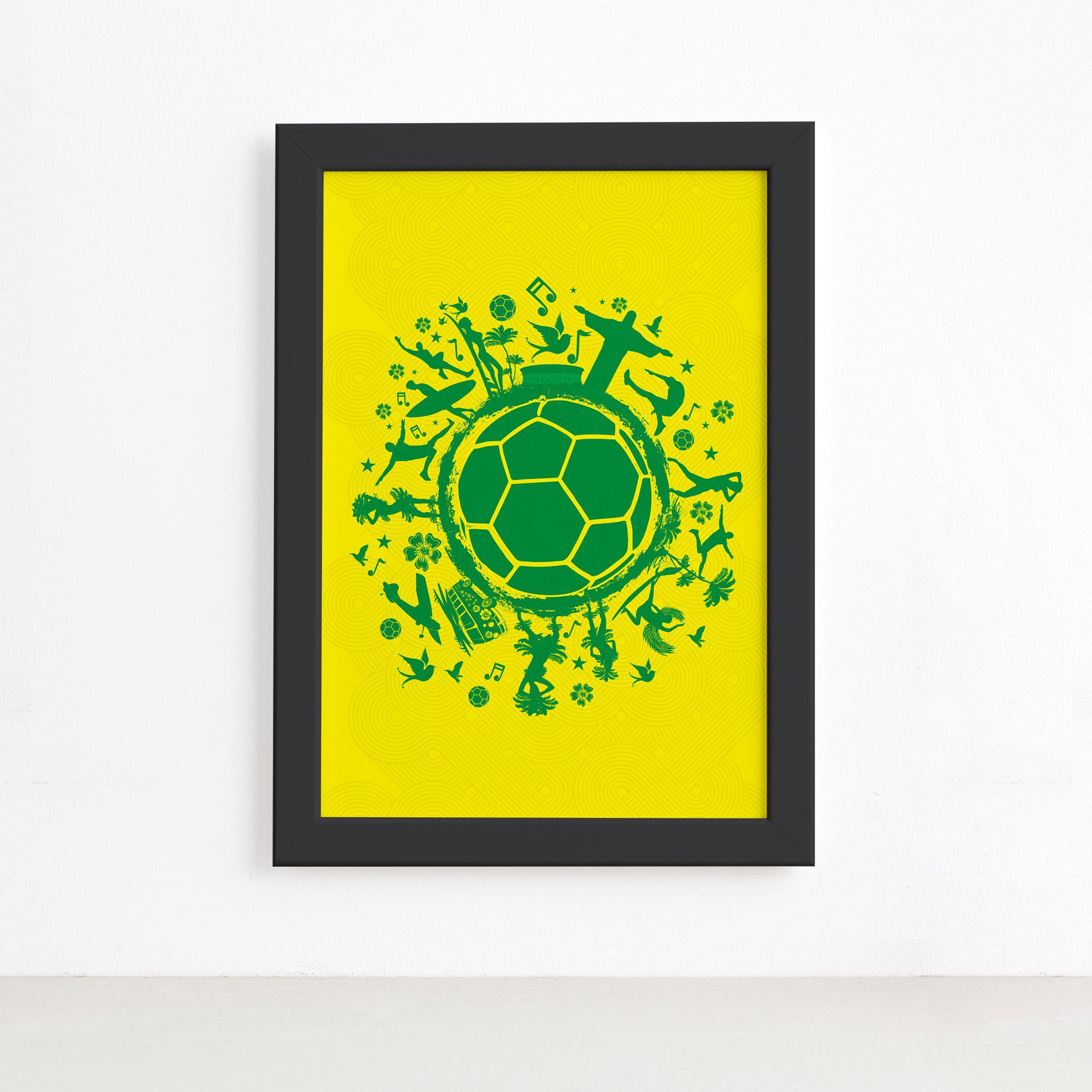 Quadro País do Futebol Verde Amarela 22x32 Moldura Preta