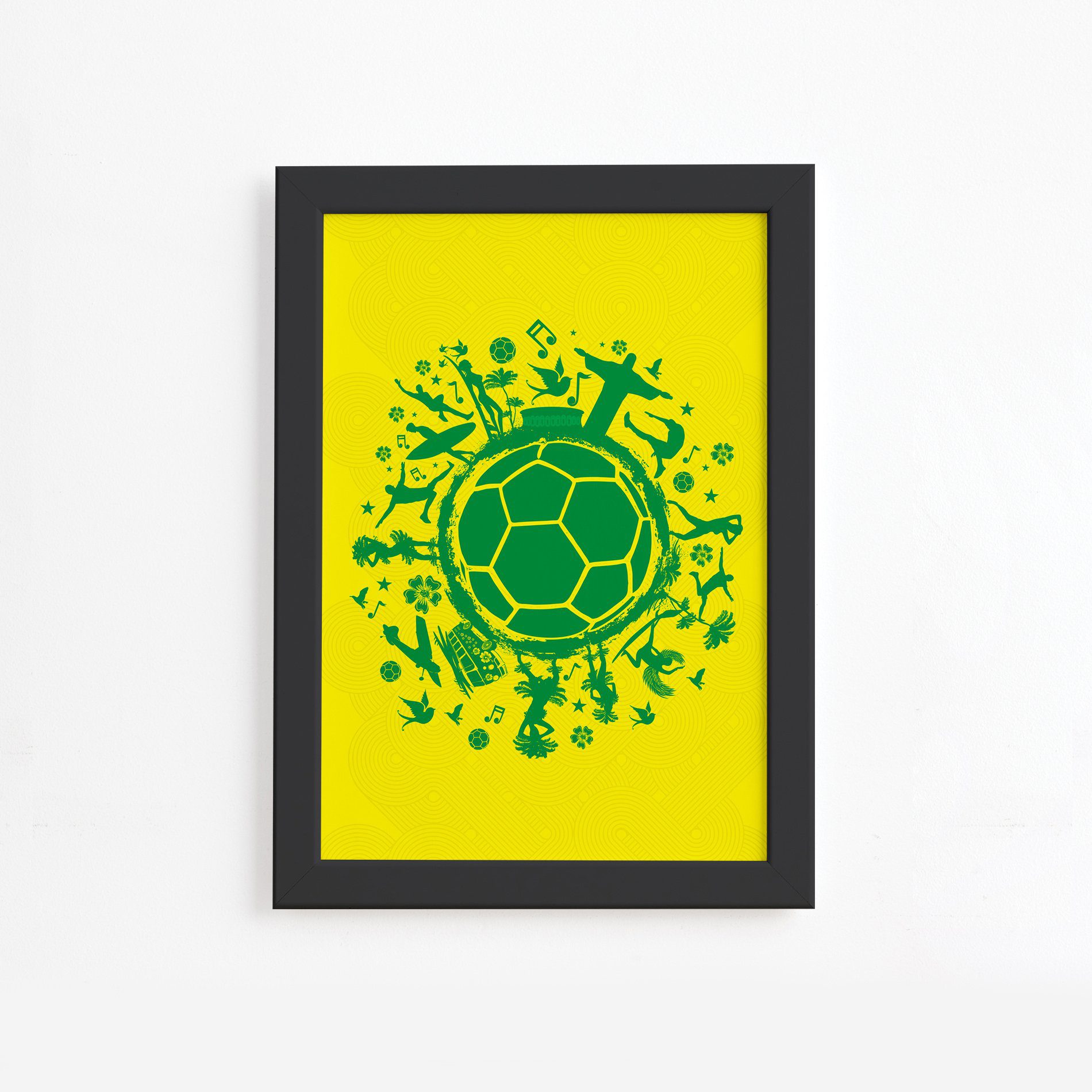 Quadro País do Futebol Verde Amarela 22x32 Moldura Preta