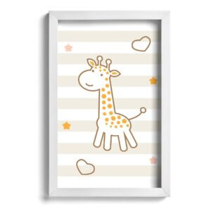 Quadro Infantil Girafa Amarela 22x32cm Moldura Branca