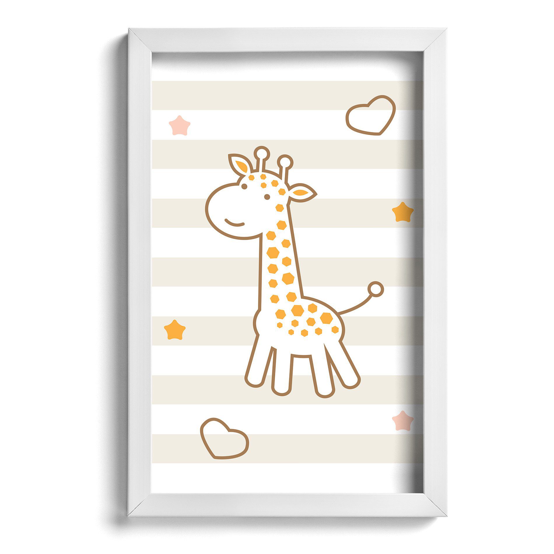 Quadro Infantil Girafa Amarela 22x32cm Moldura Branca