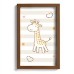 Quadro Infantil Girafa Amarela 22x32cm Moldura Marrom