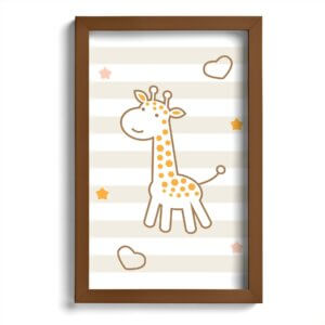 Quadro Infantil Girafa Amarela 22x32cm Moldura Marrom