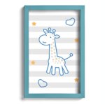 Quadro Infantil Girafa Azul 22x32cm Moldura Azul