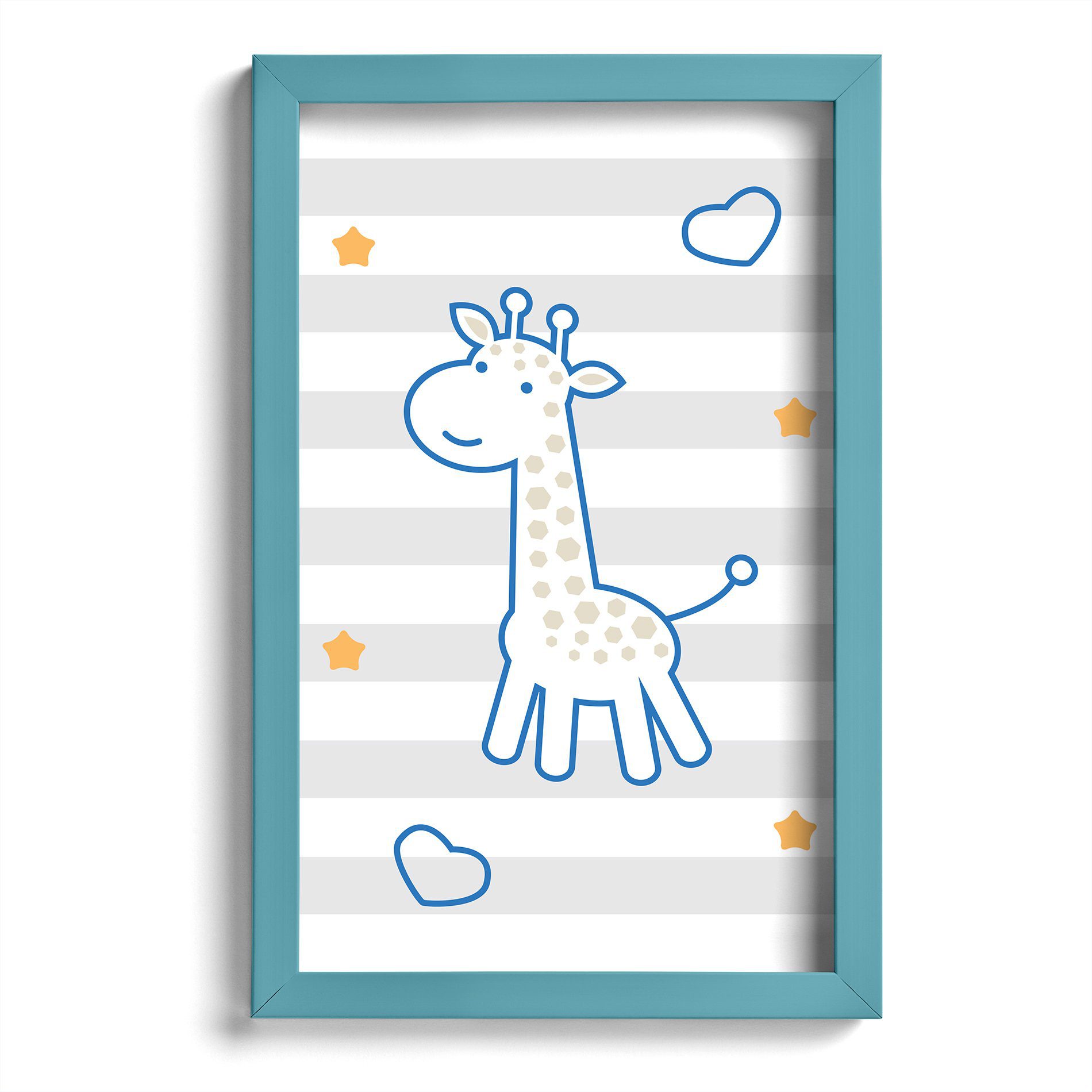 Quadro Infantil Girafa Azul 22x32cm Moldura Azul