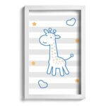 Quadro Infantil Girafa Azul 22x32cm Moldura Branca