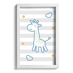Quadro Infantil Girafa Azul 22x32cm Moldura Branca