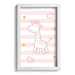 Quadro Infantil Girafa Rosa 22x32cm Moldura Branca