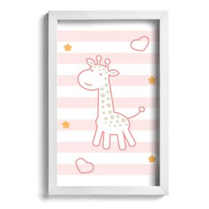 Quadro Infantil Girafa Rosa 22x32cm Moldura Branca