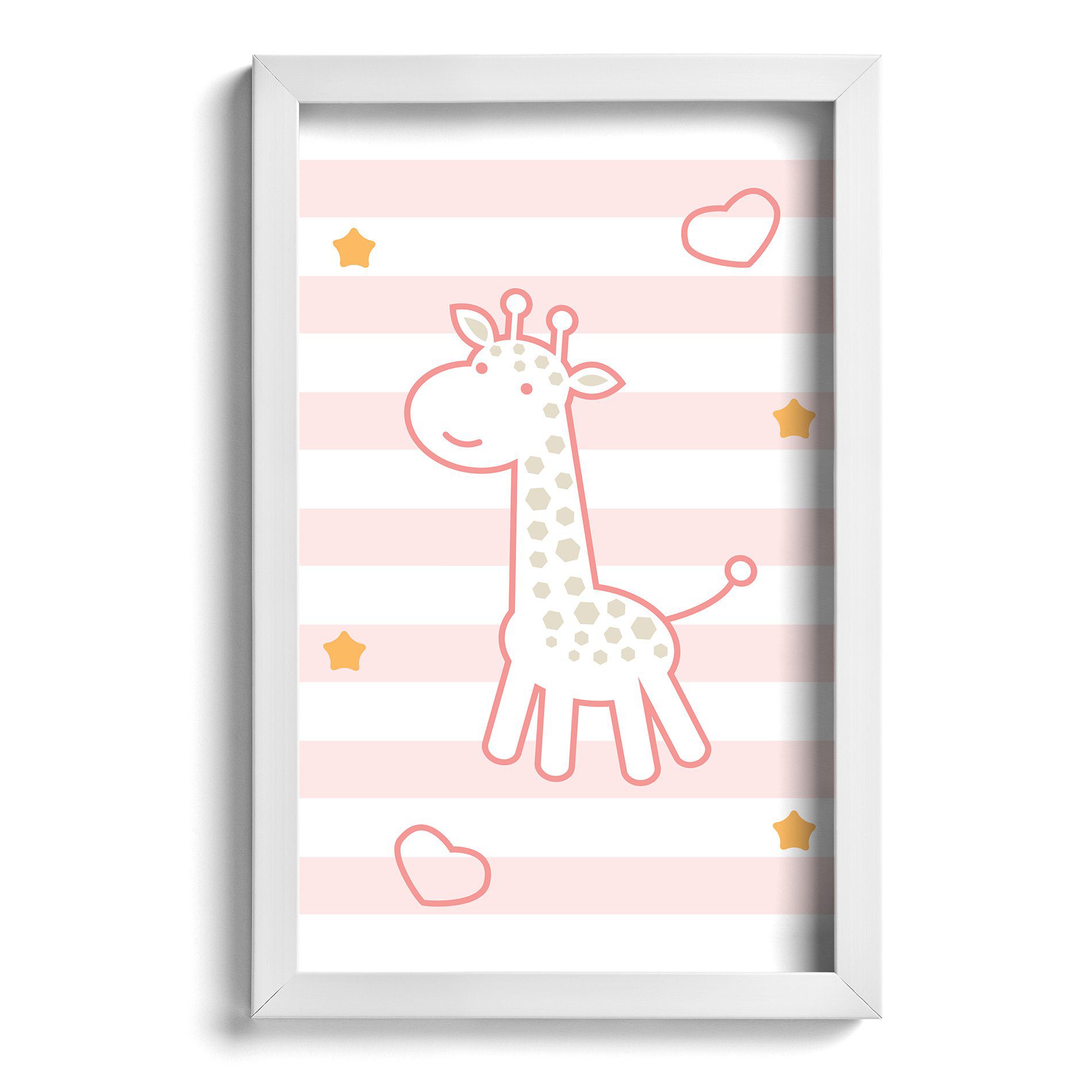 Quadro Infantil Girafa Rosa 22x32cm Moldura Branca