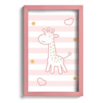 Quadro Infantil Girafa Rosa 22x32cm Moldura Rosa