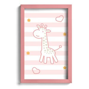 Quadro Infantil Girafa Rosa 22x32cm Moldura Rosa