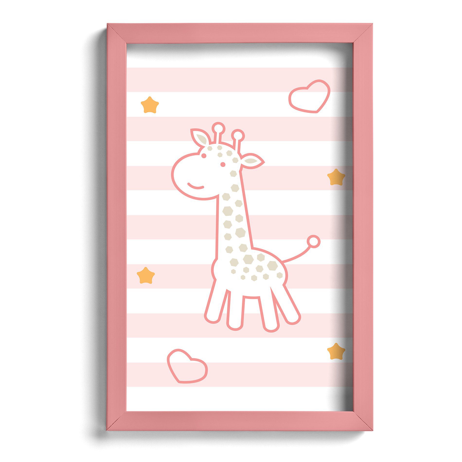 Quadro Infantil Girafa Rosa 22x32cm Moldura Rosa