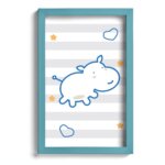 Quadro Infantil Hipopótamo Azul 22x32cm Moldura Azul