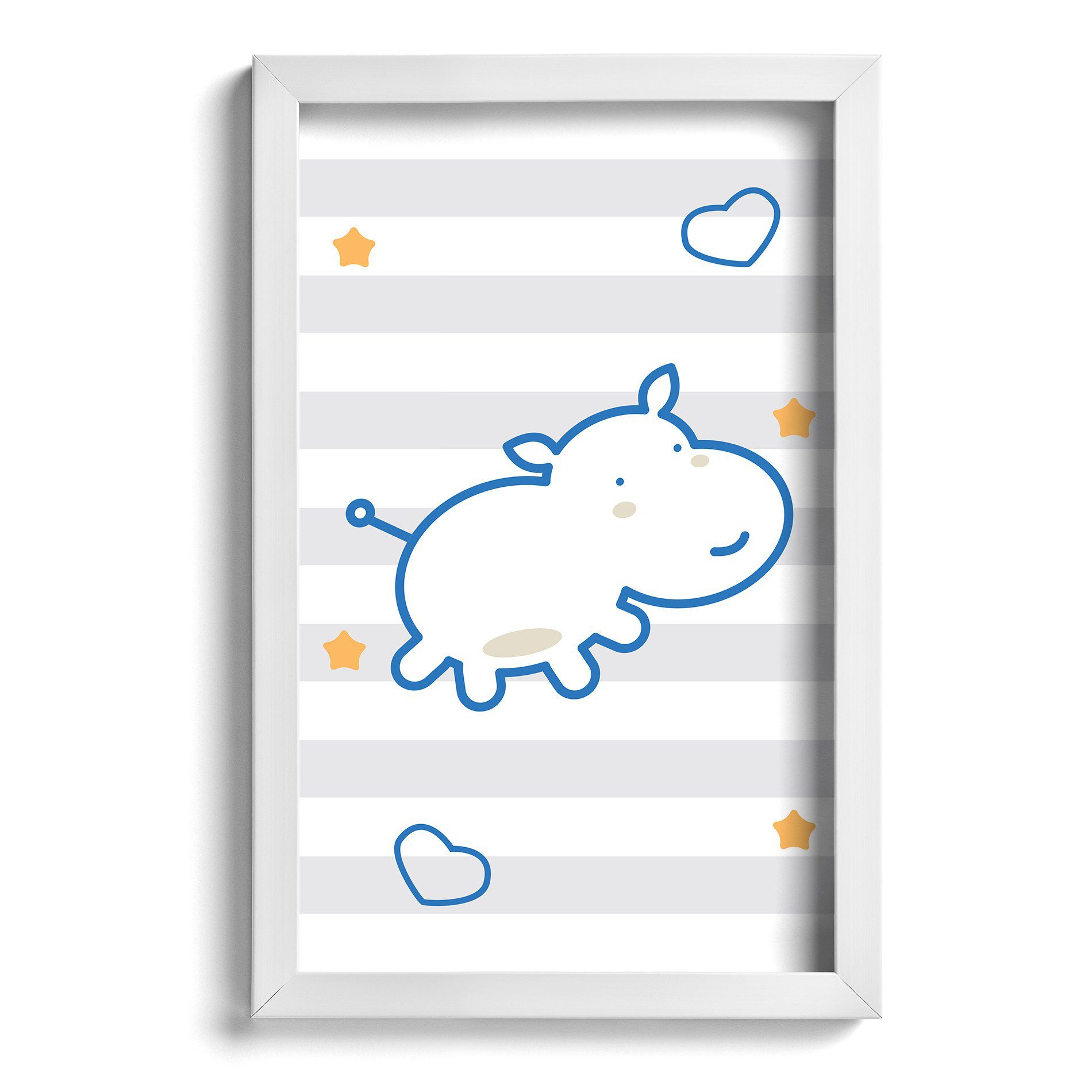 Quadros para Quarto de Bebê Girafa e Hipopótamo Azul Kit 4un