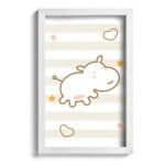 Quadro Infantil Hipopótamo Marrom 22x32cm Moldura Branca