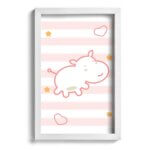 Quadro Infantil Hipopótamo Rosa 22x32cm Moldura Branca