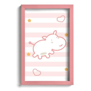 Quadro Infantil Hipopótamo Rosa 22x32cm Moldura Rosa
