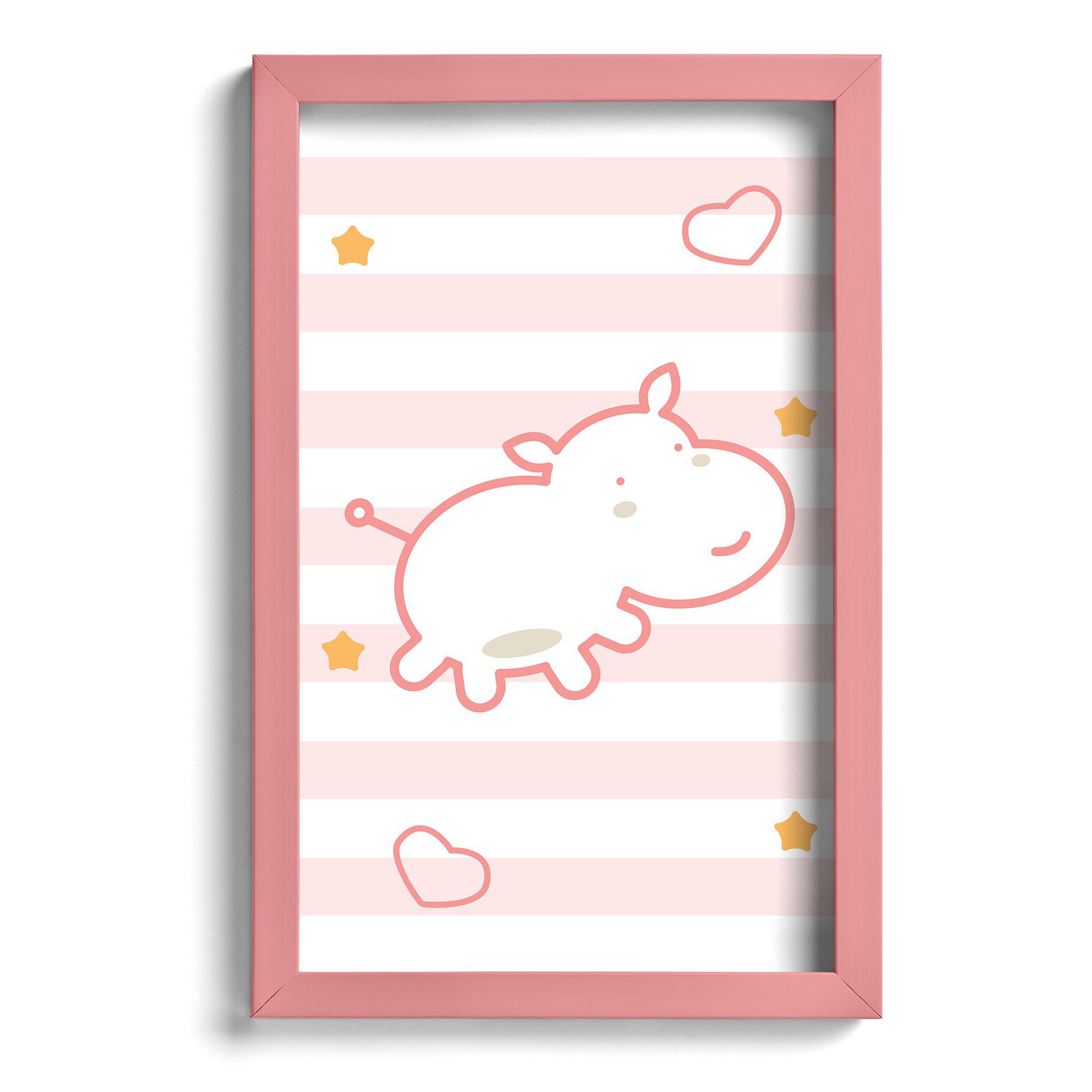 Quadro Infantil Hipopótamo Rosa 22x32cm Moldura Rosa