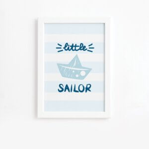 Quadro Infantil Marinheiro Barco Moldura Branca