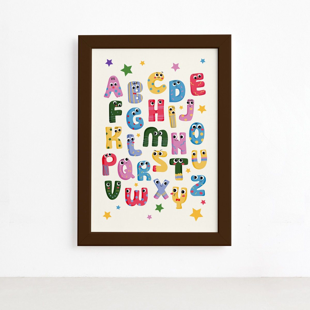 Quadro Infantil Alfabeto Moldura Marrom 33x43cm