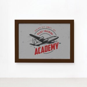Quadro Vintage Avião Academy Moldura Marrom 22x32cm,Quadro Vintage Avião Academy Moldura Marrom 22x32cm