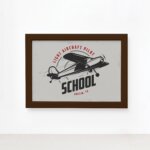 Quadro Vintage Avião School Moldura Marrom 22x32cm