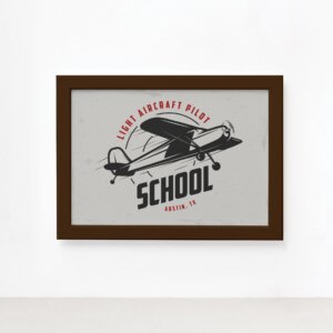 Quadro Vintage Avião School Moldura Marrom 22x32cm,Quadro Vintage Avião School Moldura Marrom 22x32cm