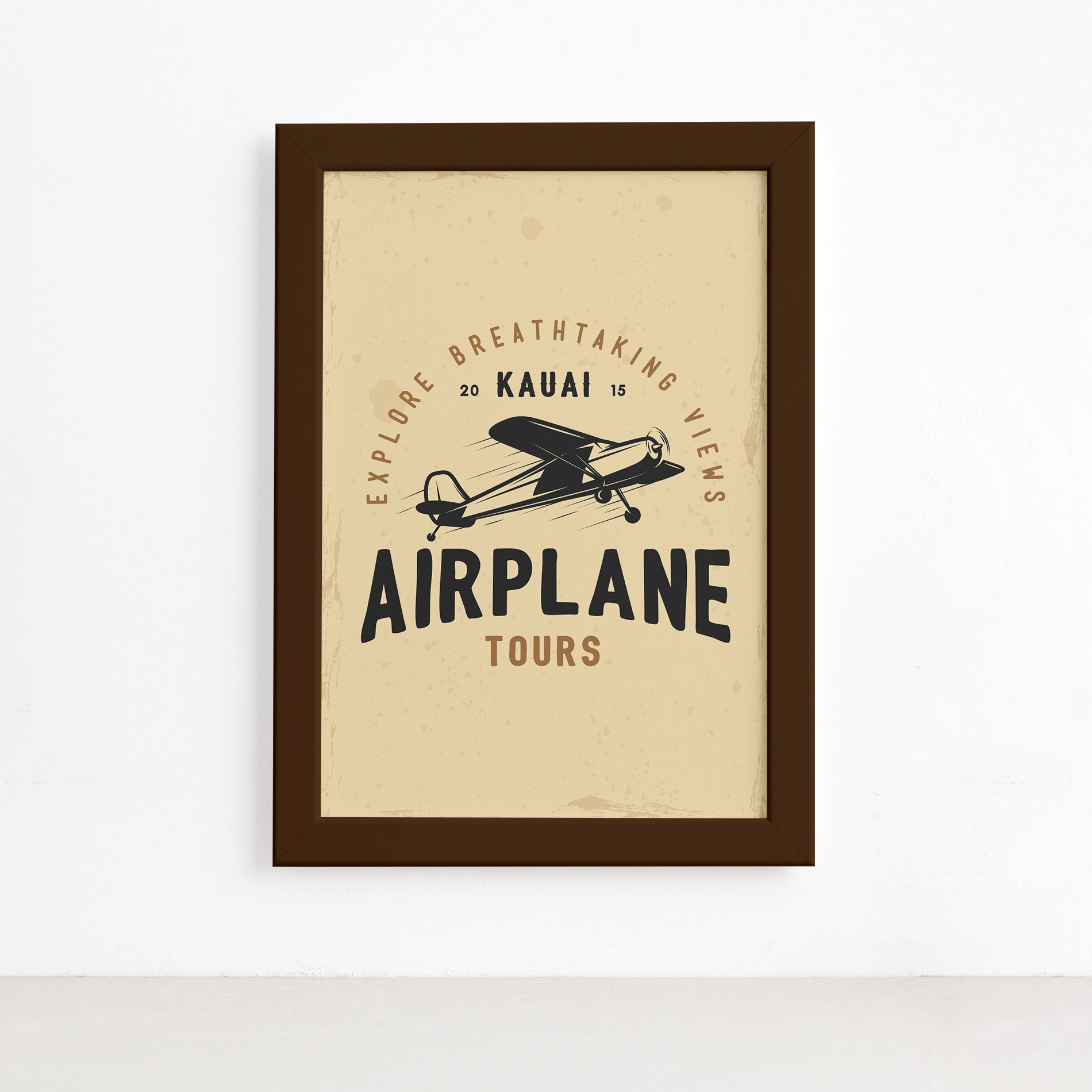 Quadro Vintage Avião Tours 01 Moldura Marrom 22x32cm,Quadro Vintage Avião Tours 01 Moldura Marrom 22x32cm