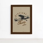 Quadro Vintage Avião Tours 02 Moldura Marrom 22x32cm