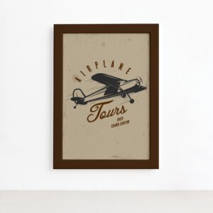 Quadro Vintage Avião Tours 02 Moldura Marrom 22x32cm,Quadro Vintage Avião Tours 02 Moldura Marrom 22x32cm