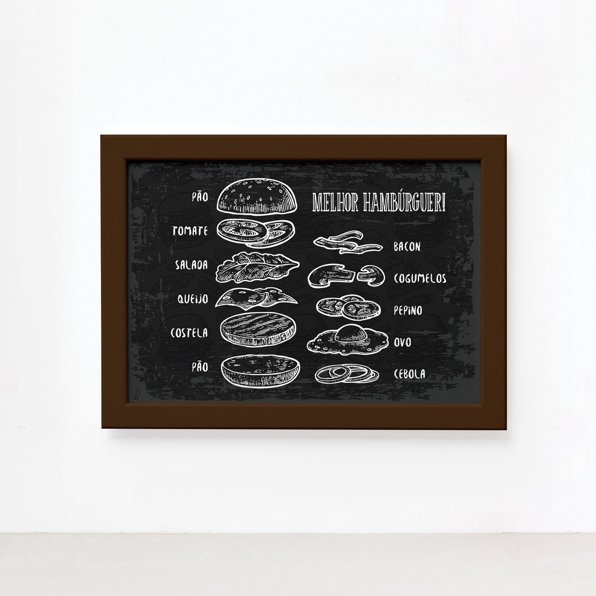 Quadro Comida Melhor Hambúrguer Moldura Marrom 22x32cm,Quadro Comida Melhor Hambúrguer Moldura Marrom 22x32cm