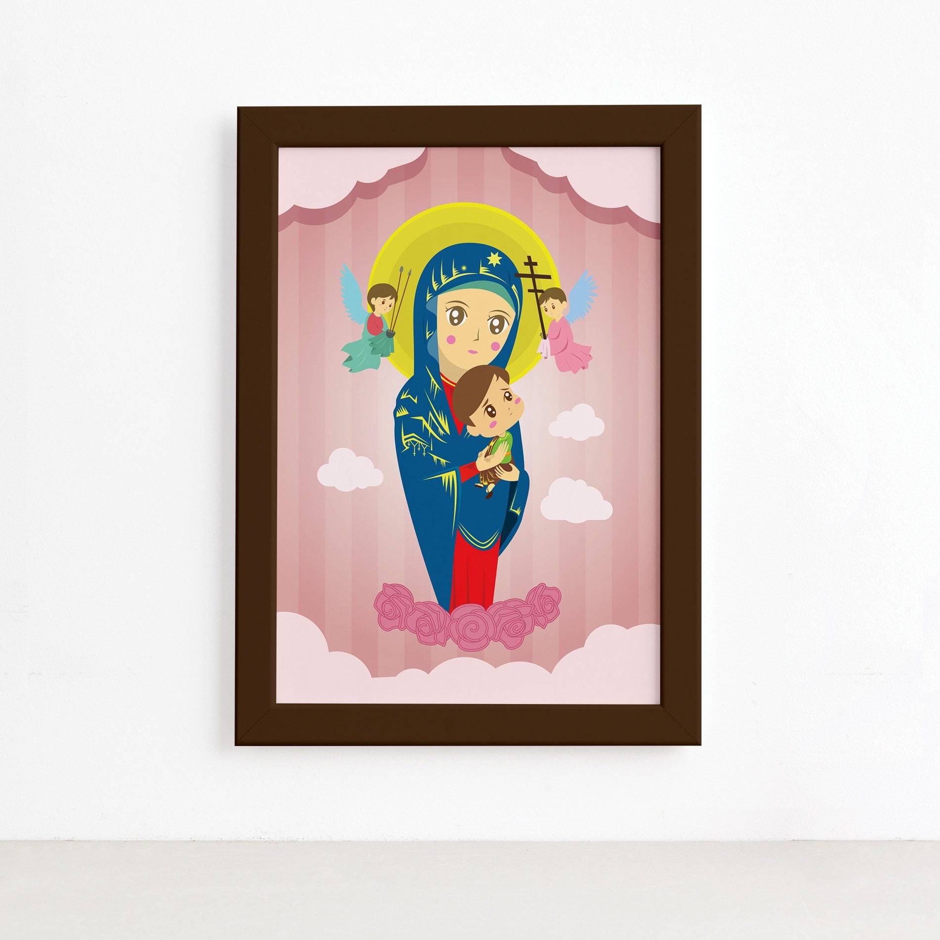 Quadro Nossa Senhora Virgem Maria Moldura Marrom 22x32cm,Quadro Nossa Senhora Virgem Maria Moldura Marrom 22x32cm