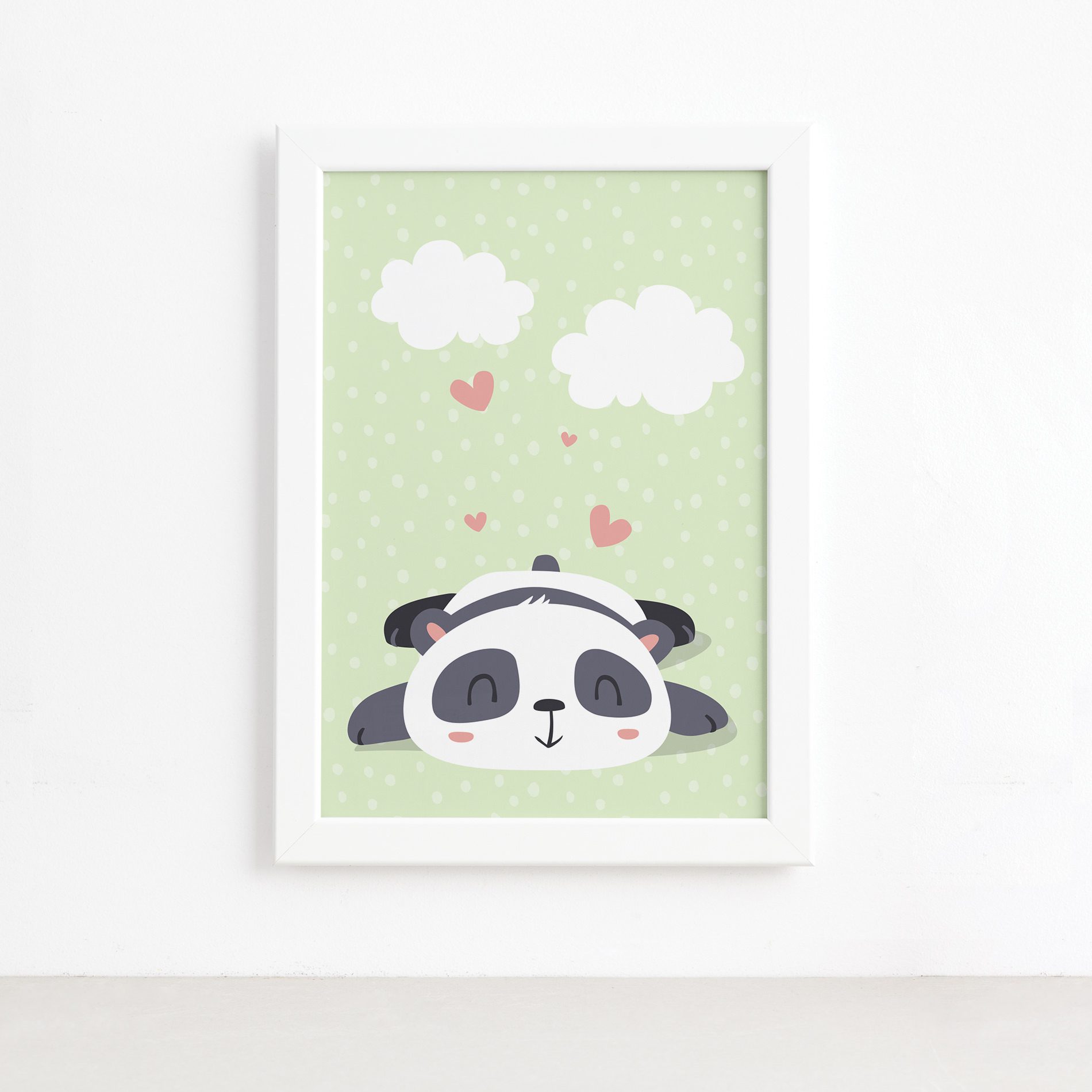 Quadro Animais Panda Sonhando Moldura Branca 22x32cm,Quadro Animais Panda Sonhando Moldura Branca 22x32cm