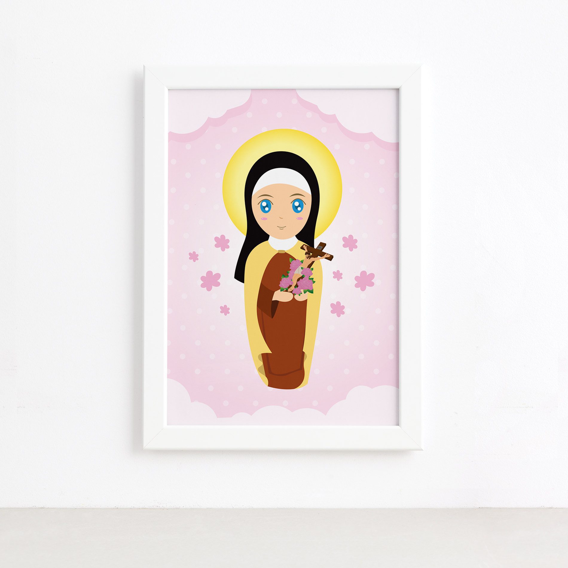 Quadro Santa Terezinha Moldura Branca 22x32cm,Quadro Santa Terezinha Moldura Branca 22x32cm