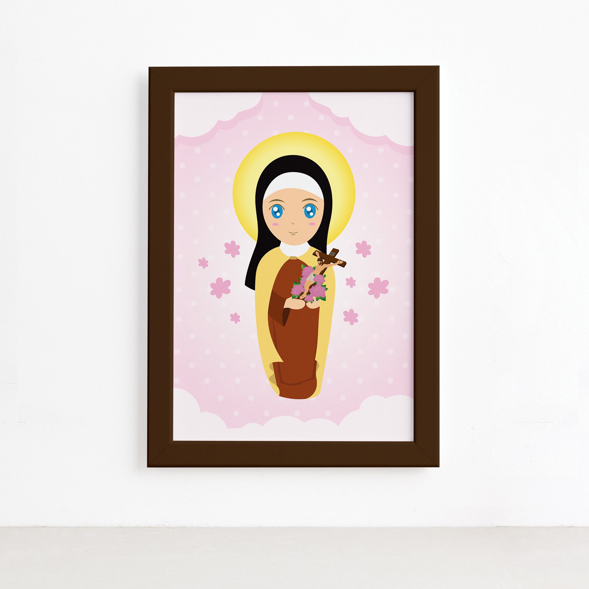 Quadro Santa Terezinha Moldura Marrom 22x32cm,Quadro Santa Terezinha Moldura Marrom 22x32cm