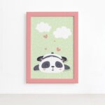 Quadro Animais Panda Sonhando Moldura Rosa 22x32cm