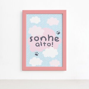 Quadro Animais Panda Sonhe Alto Moldura Rosa 22x32cm,Quadro Animais Panda Sonhe Alto Moldura Rosa 22x32cm
