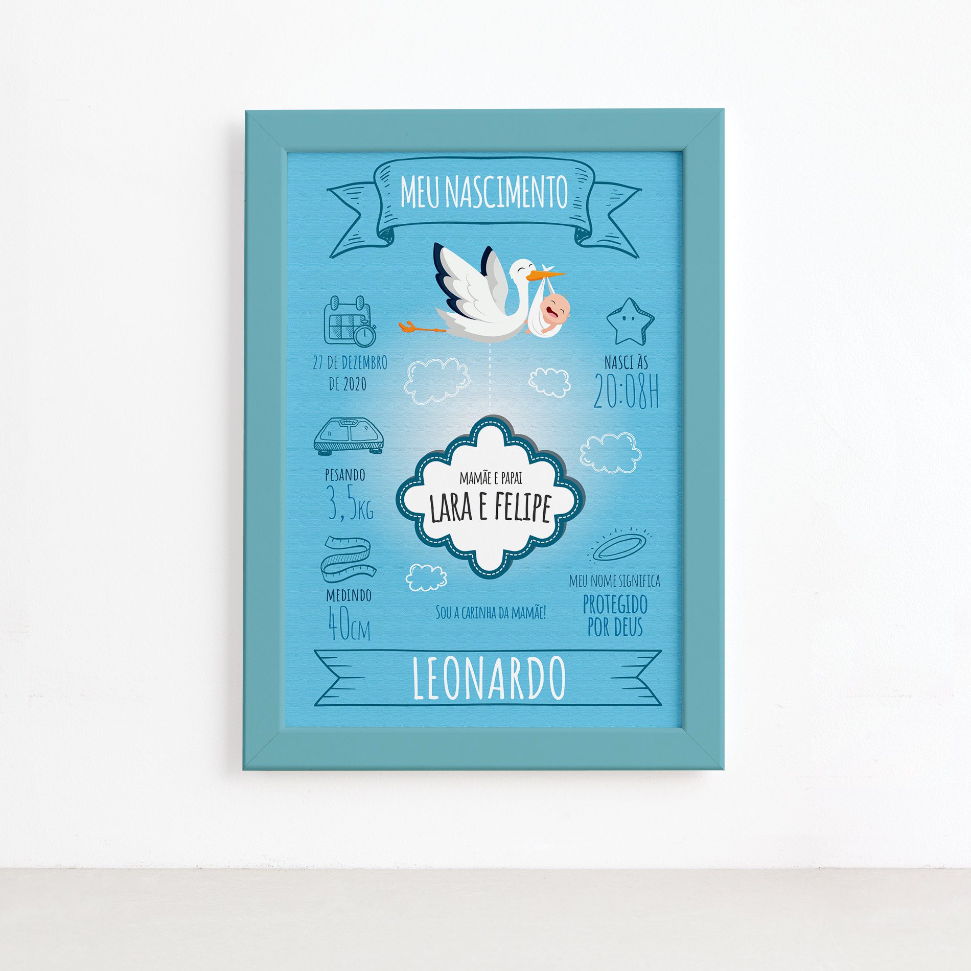 Quadro Personalizado Nascimento Menino Moldura Azul 22x32cm,Quadro Personalizado Nascimento Menino Moldura Azul 22x32cm