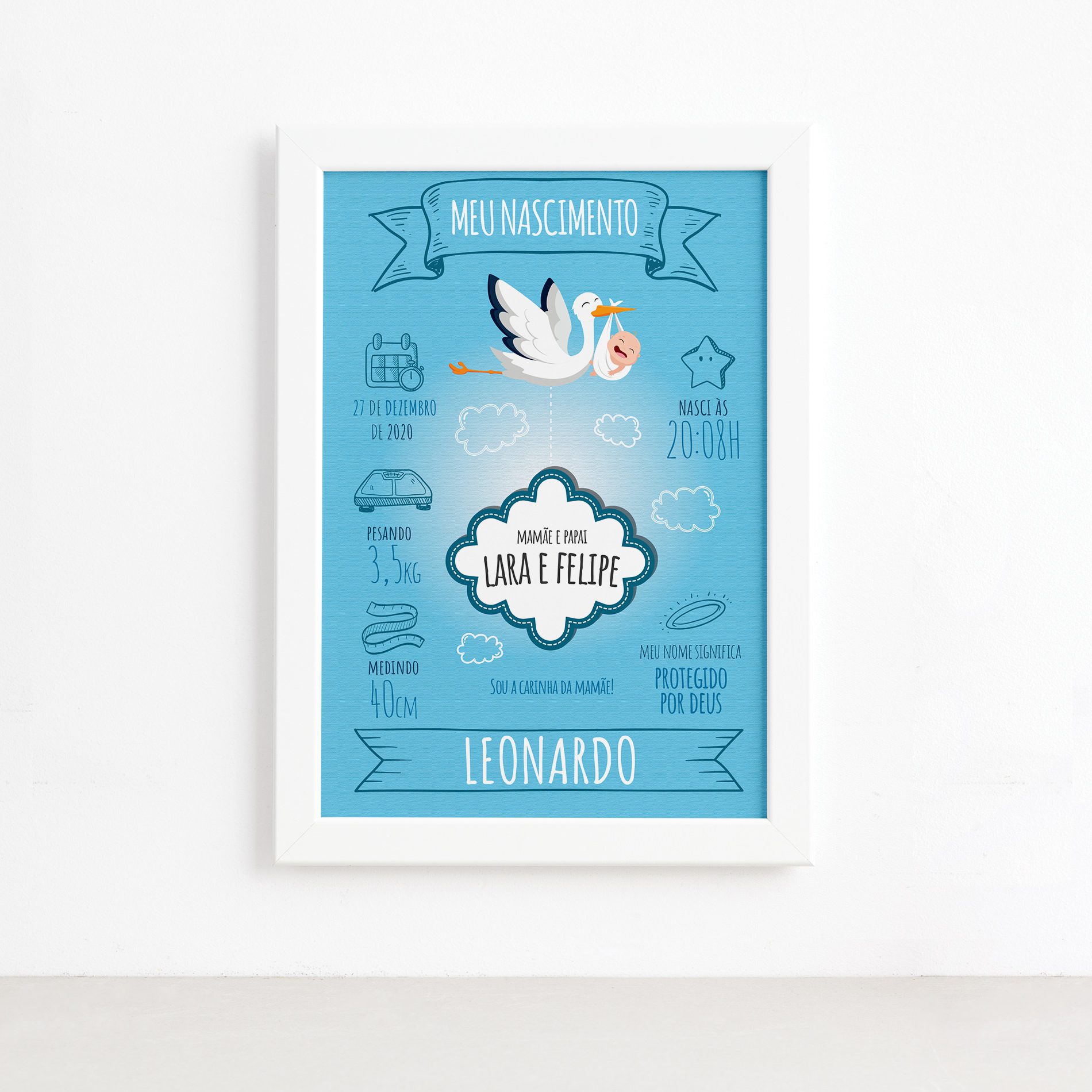 Quadro Personalizado Nascimento Menino Mold Branca 22x32cm,Quadro Personalizado Nascimento Menino Mold Branca 22x32cm